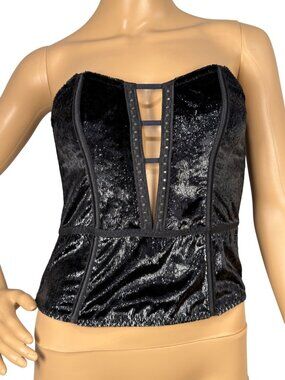 Victoria’s Secret Black Velvet Studded Bustier Corset Top Womens Small Strapless